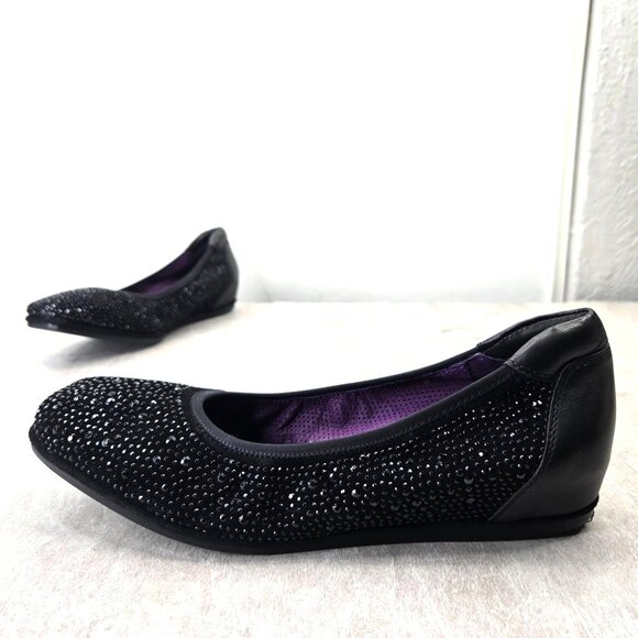 Vaneli Shoes - Vaneli Hidden Wedge Ballet Flats Sz 7 Black Suede Rhinestone Studded Dressy Shoe